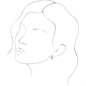Line drawing showing turquoise huggie hoop earring fit and scale on ear