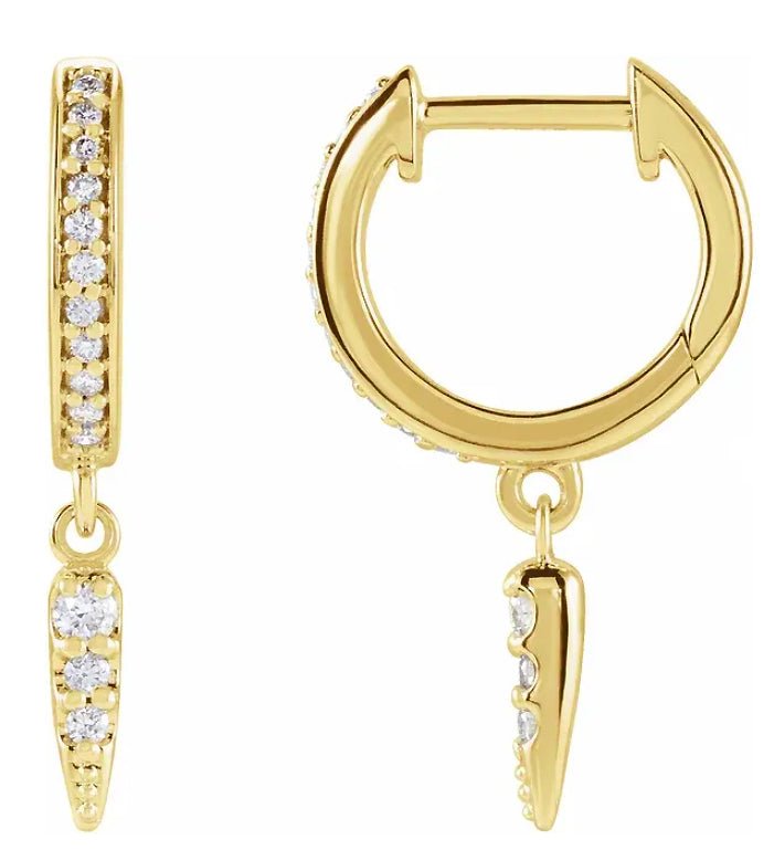 Diamond Spike 14k Gold Hinged Dangle Hoop Earrings-Yellow Gold