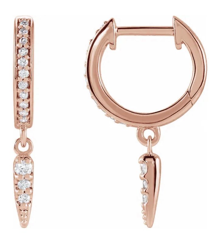 Diamond Spike 14k Gold Hinged Dangle Hoop Earrings-Rose Gold