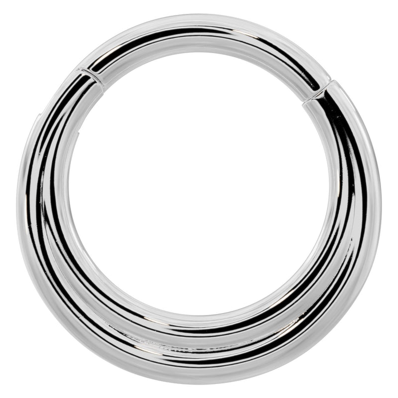 14k white gold two-band eternity clicker ring hoop, front view with high-polish finish