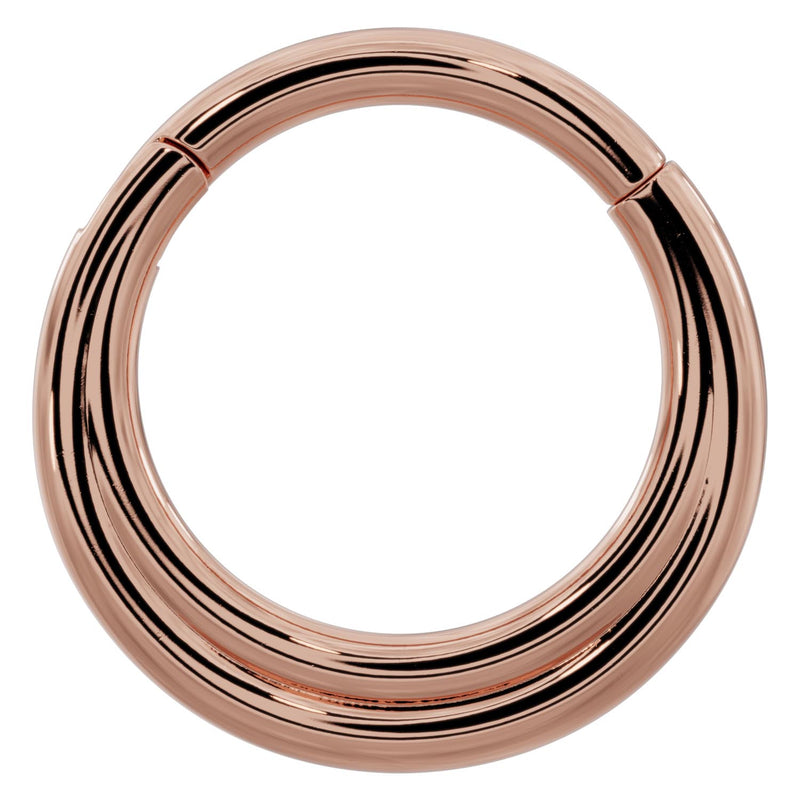 14k rose gold two-band eternity clicker ring hoop, front view with warm rose tone finish