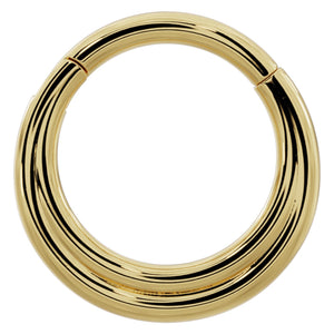 14k yellow gold two-band eternity clicker ring hoop, polished front view showing dual-band detail