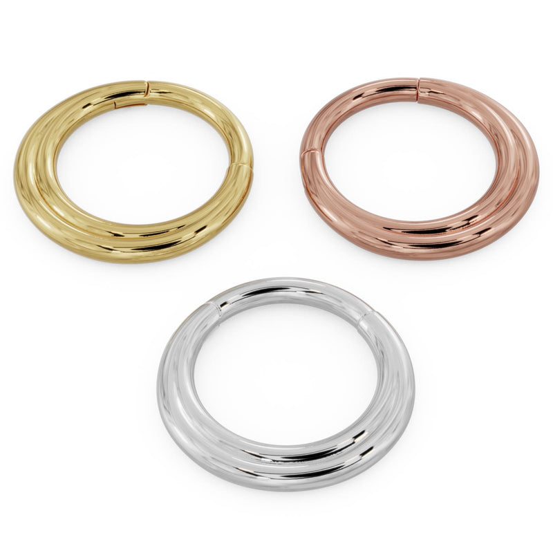 14k gold two-band clicker ring in yellow, rose, and white gold color options, small size