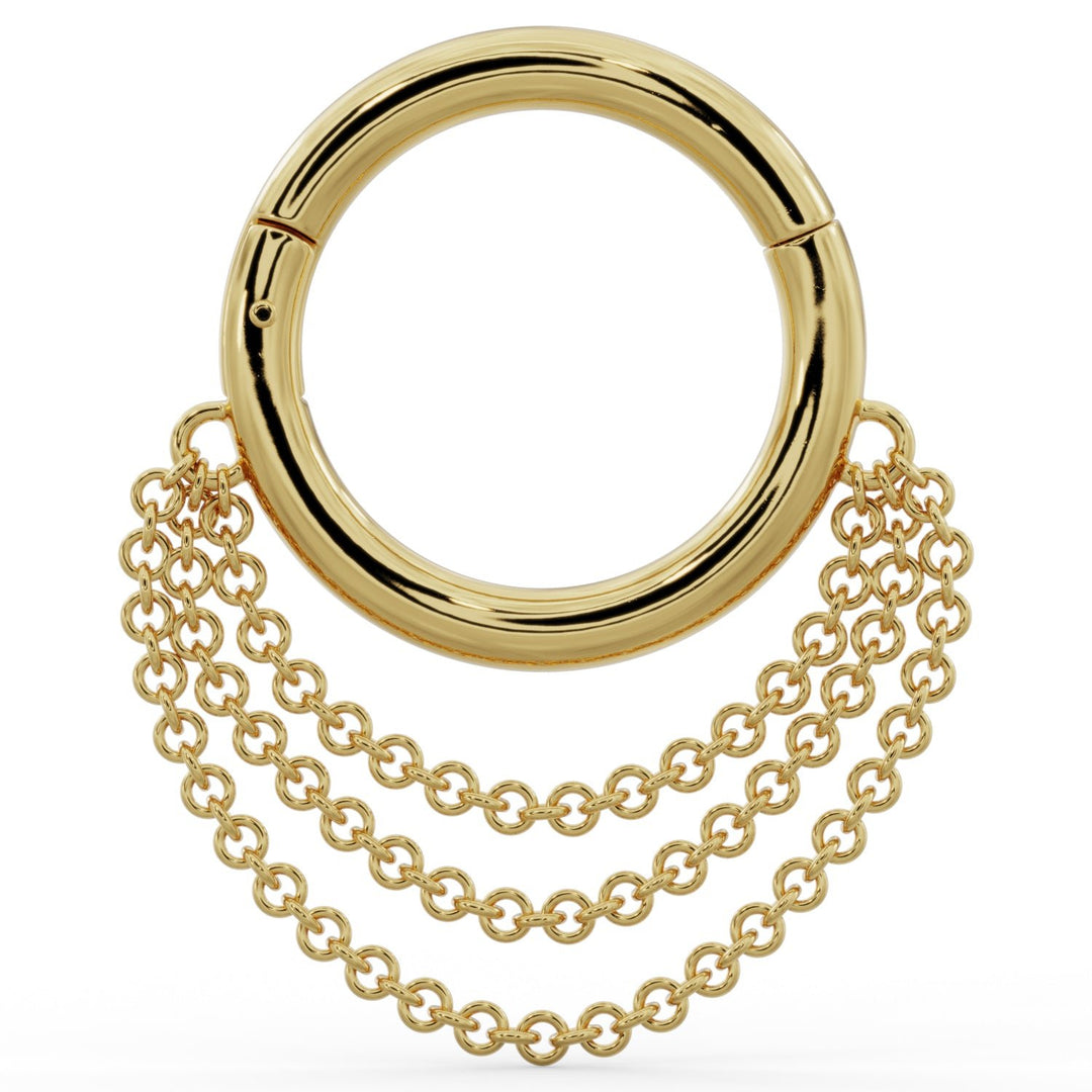 Cascading Chains 14k Gold Hoop Clicker Ring-14K Yellow Gold   16G (1.2mm)   5 16