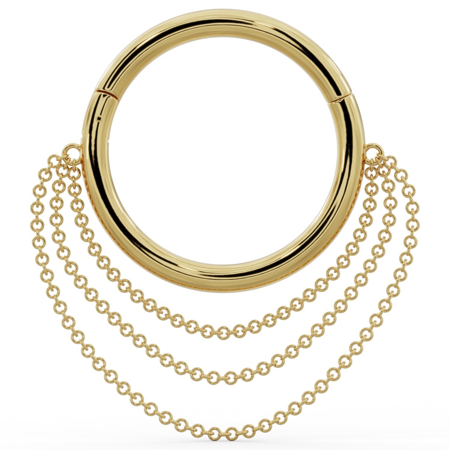 Cascading Chains 14k Gold Hoop Clicker Ring-14K Yellow Gold   14G (1.6mm)   5 8
