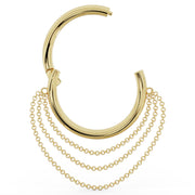 Large 14k yellow gold chain clicker hoop shown open, revealing hinged clicker closure
