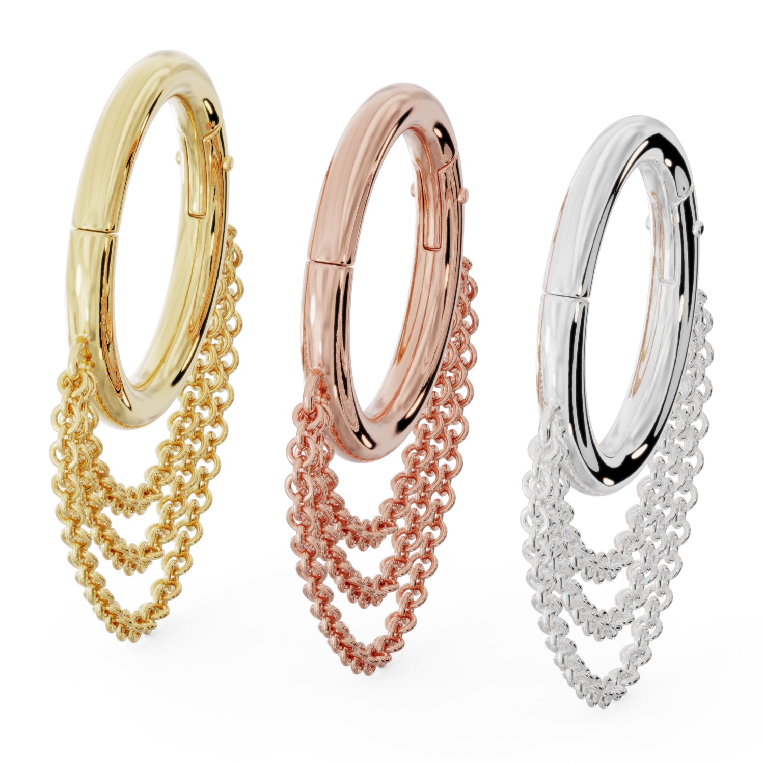 Color Options Cascading Chains 14k Gold Hoop Clicker Ring