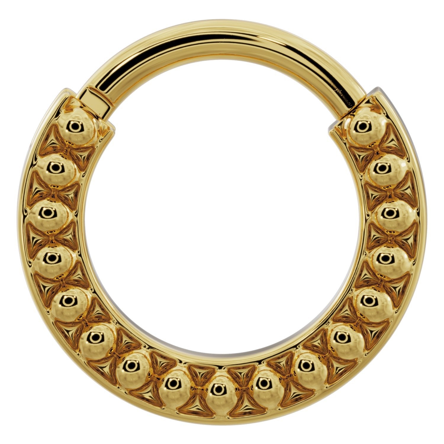 Channel Set Dome Beads 14k Gold Clicker Ring Hoop-14K Yellow Gold   16G (1.2mm)   3 8