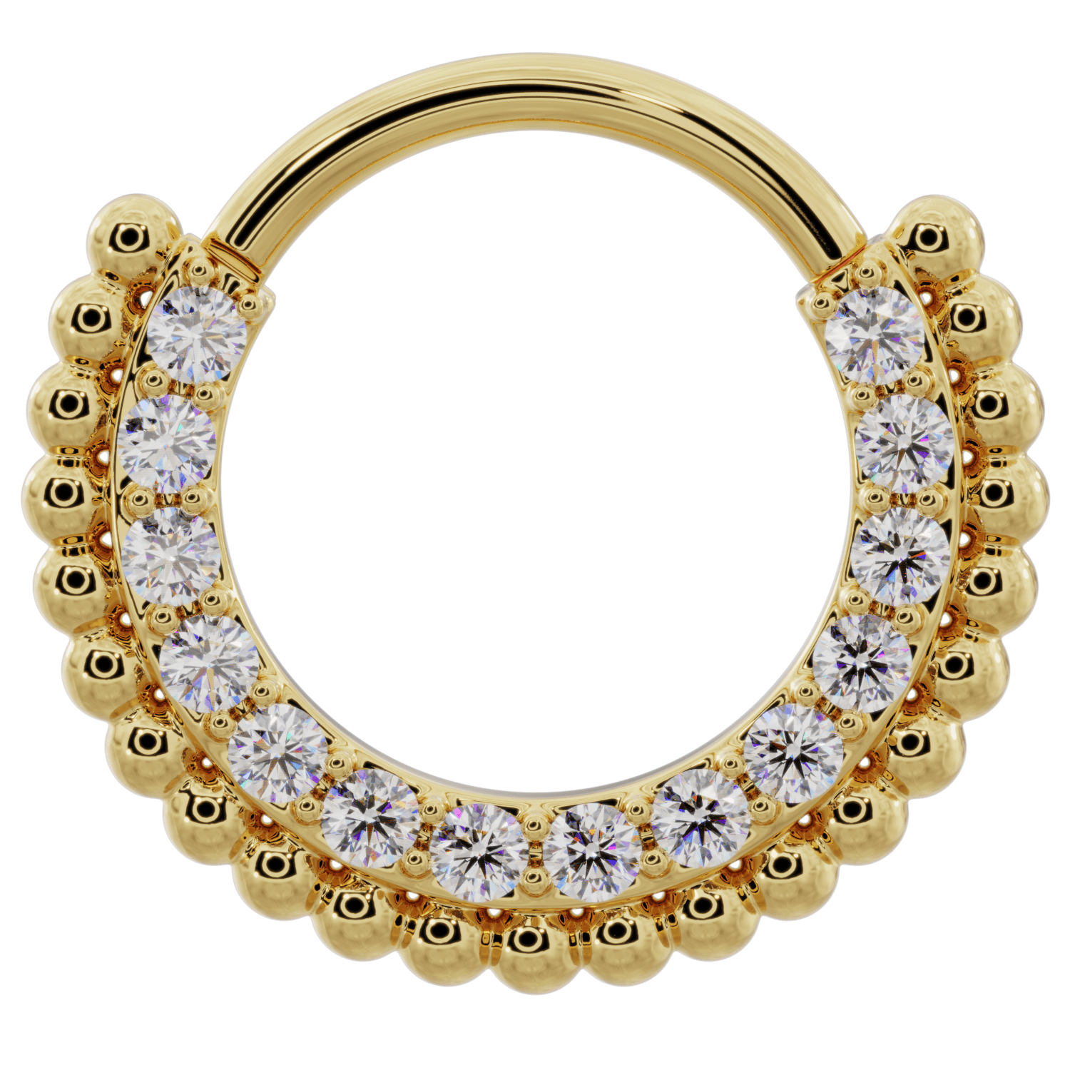 Diamond Beads 14k Gold Clicker Ring Hoop-14K Yellow Gold   14G (1.6mm)   5 8