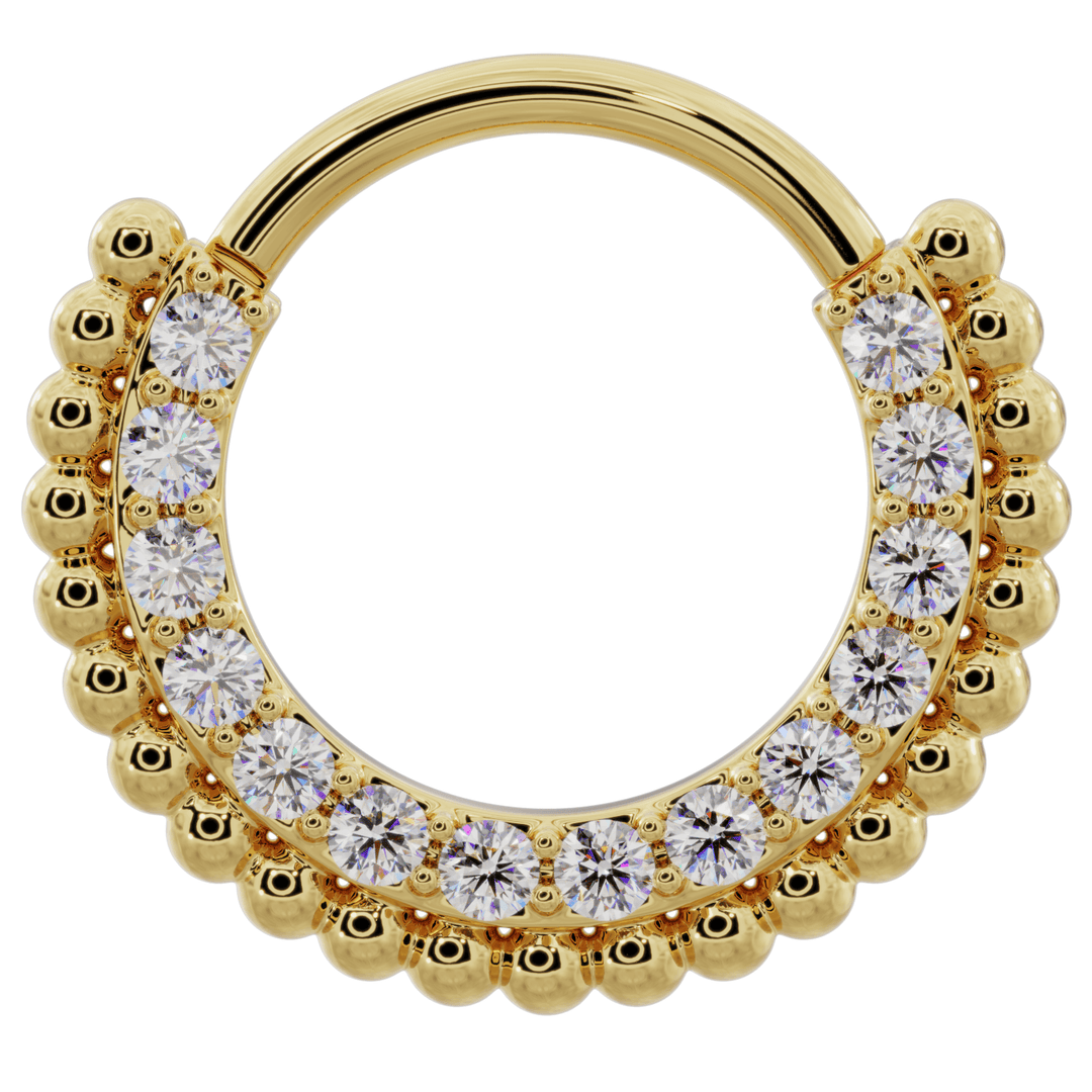 Diamond Beads 14k Gold Clicker Ring Hoop-14K Yellow Gold   14G (1.6mm)   5 8" (16mm)