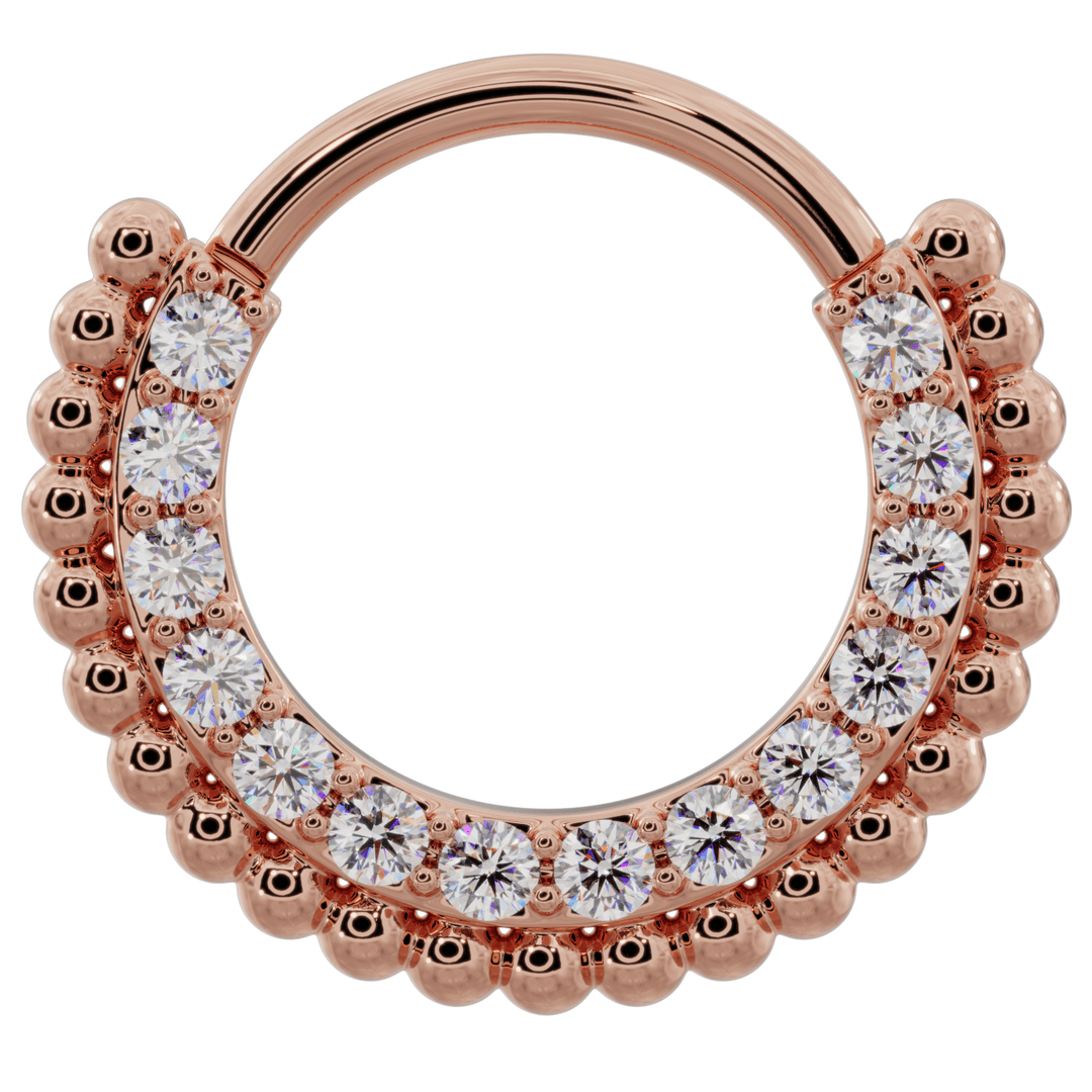 Diamond Beads 14k Gold Clicker Ring Hoop-14K Rose Gold   14G (1.6mm)   5 8" (16mm)