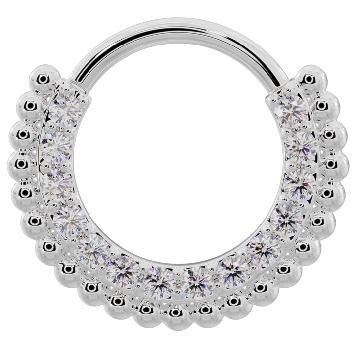 Diamond Beads 14k Gold Clicker Ring Hoop-14K White Gold   14G (1.6mm)   5 8" (16mm)