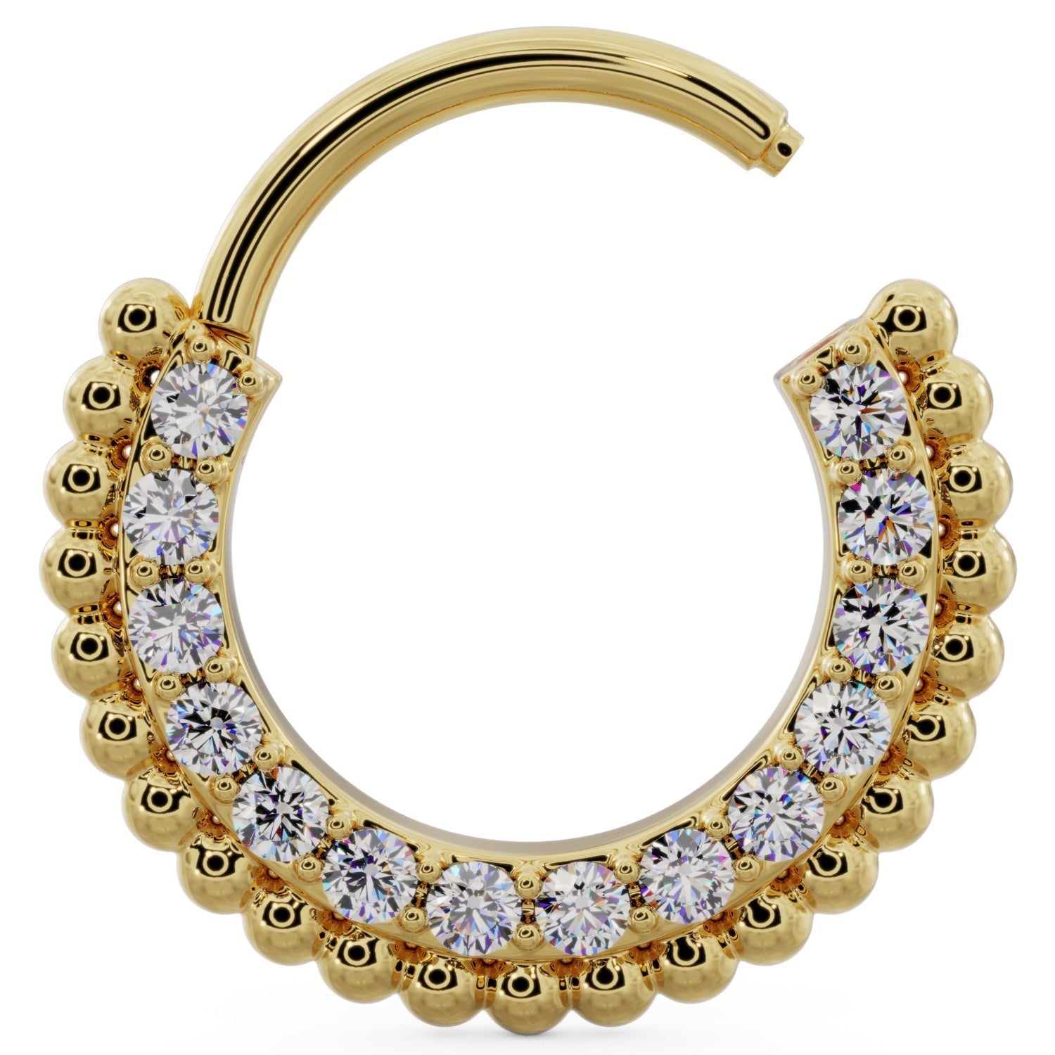 Open clicker Gold Large Diamond Beads 14k Gold Clicker Ring Hoop