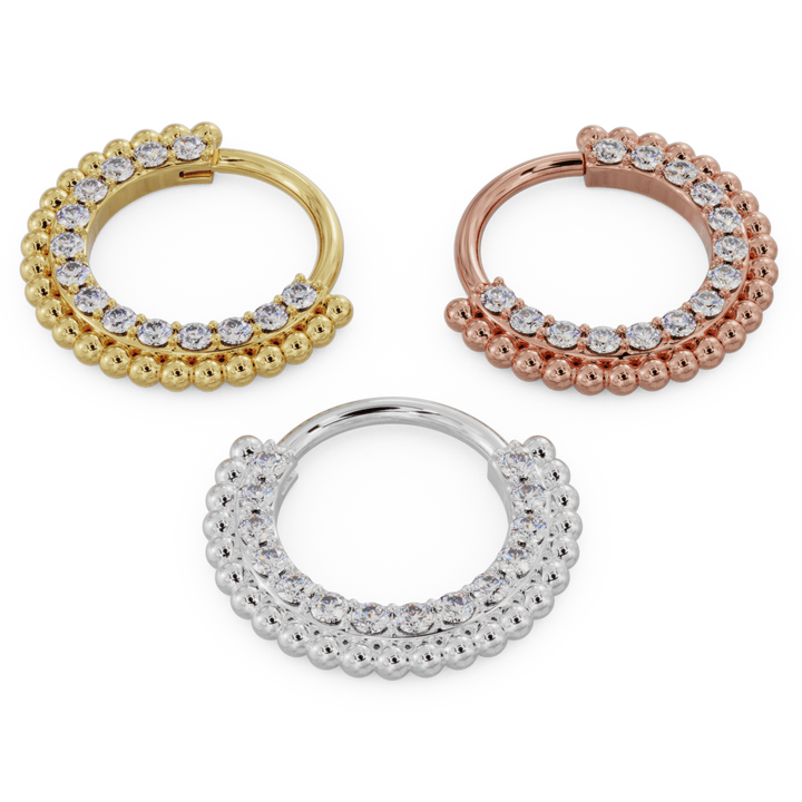 color options Gold Large Diamond Beads 14k Gold Clicker Ring Hoop