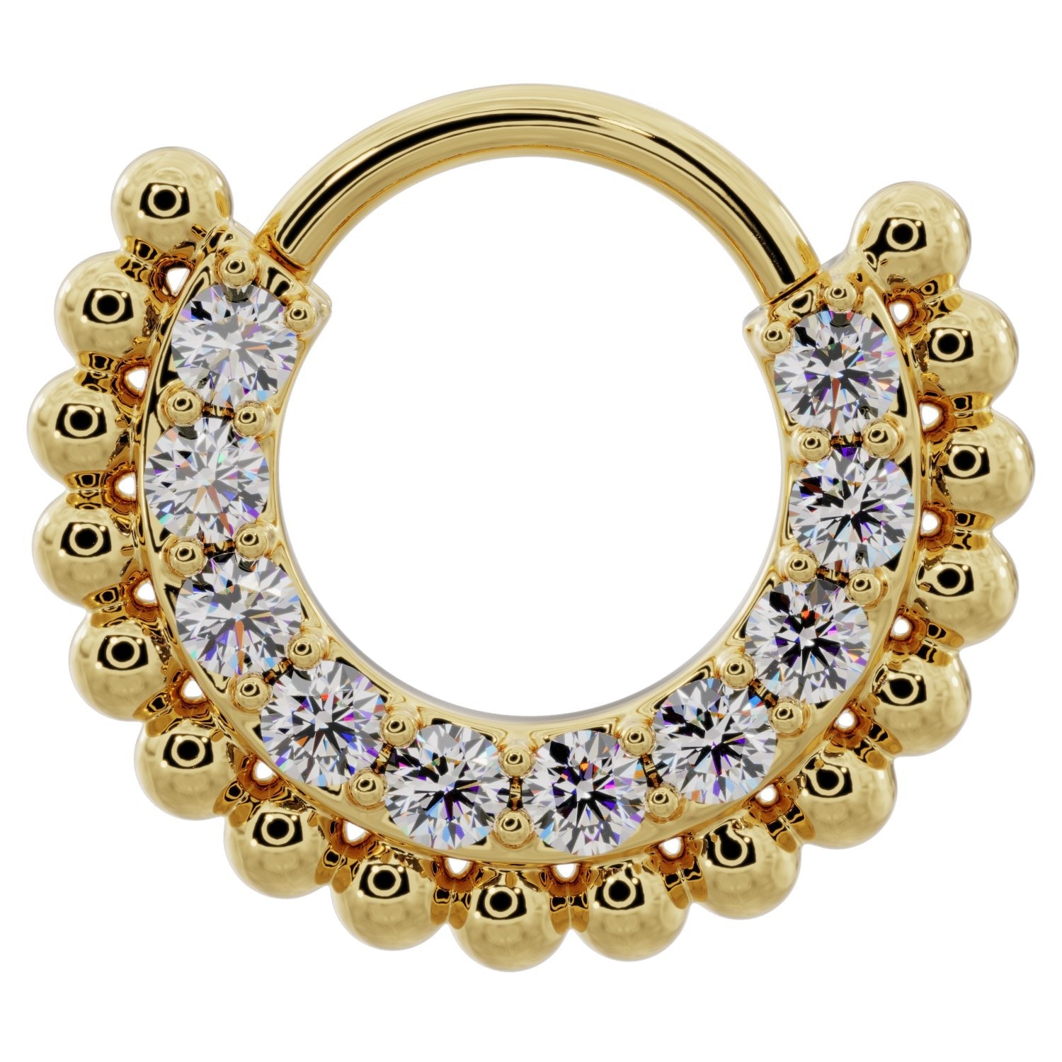 Diamond Beads 14k Gold Clicker Ring Hoop-14K Yellow Gold   16G (1.2mm)   5 16