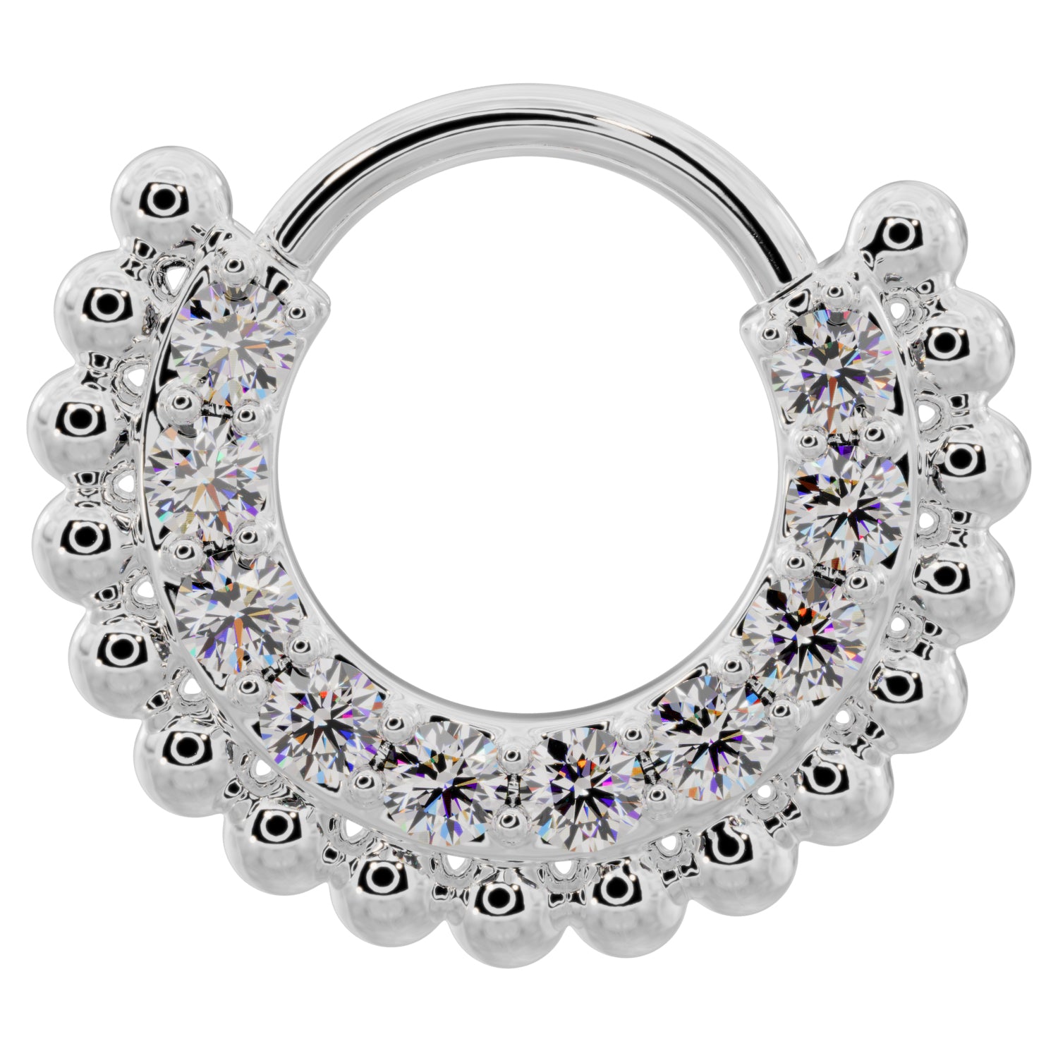 Diamond Beads 14k Gold Clicker Ring Hoop-14K White Gold   16G (1.2mm)   3 8