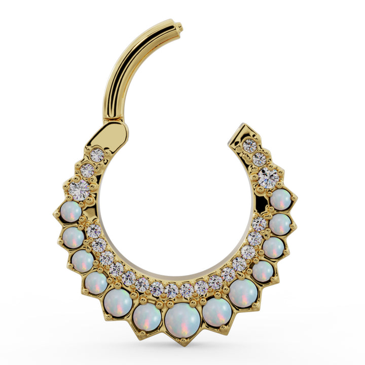 Open clicker -Diamond & Opal Moon 14k Gold Clicker Ring Hoop