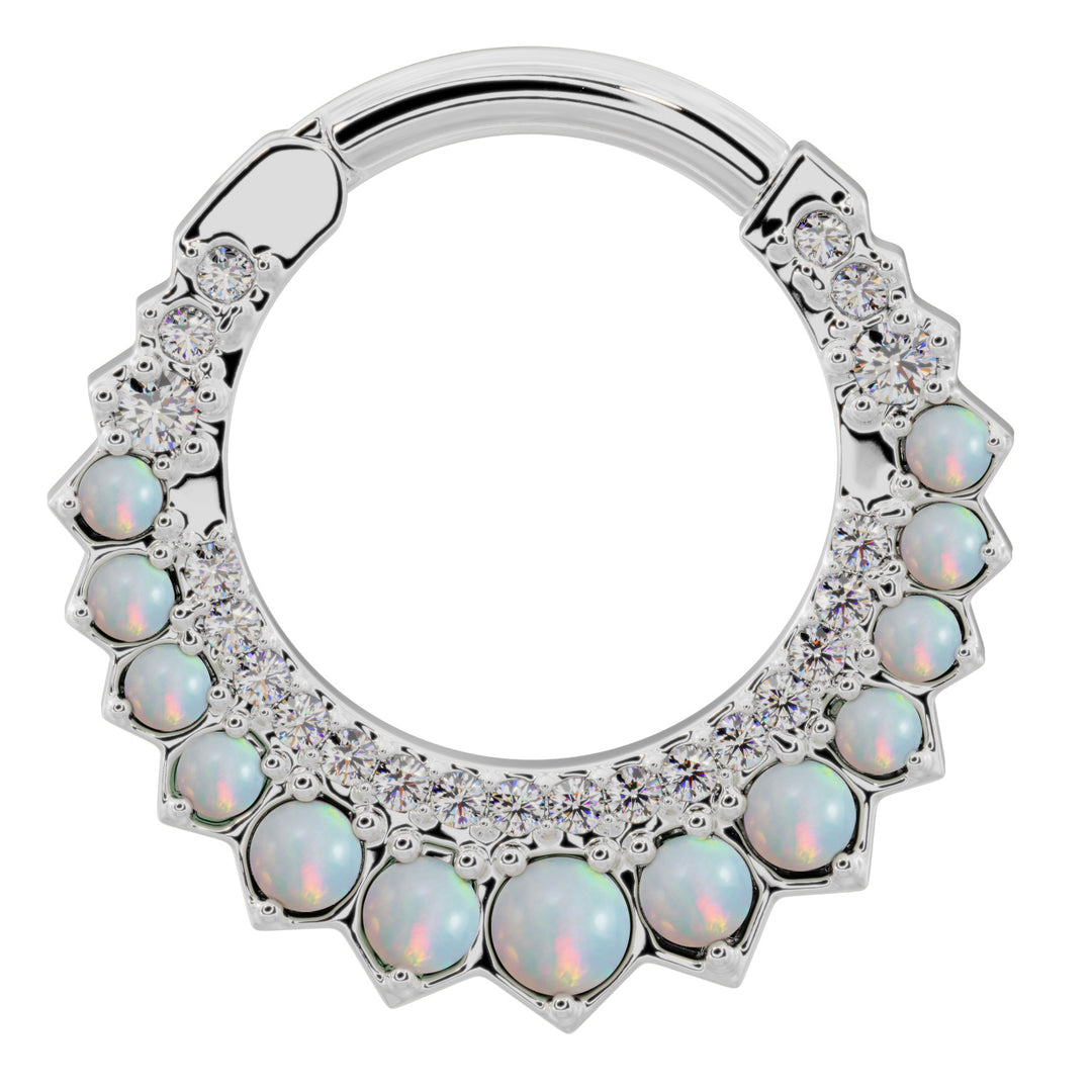 Opal & Diamond Moon 14k Gold Clicker Ring Hoop-14K White Gold   16G (1.2mm)   1 2" (12.7mm)
