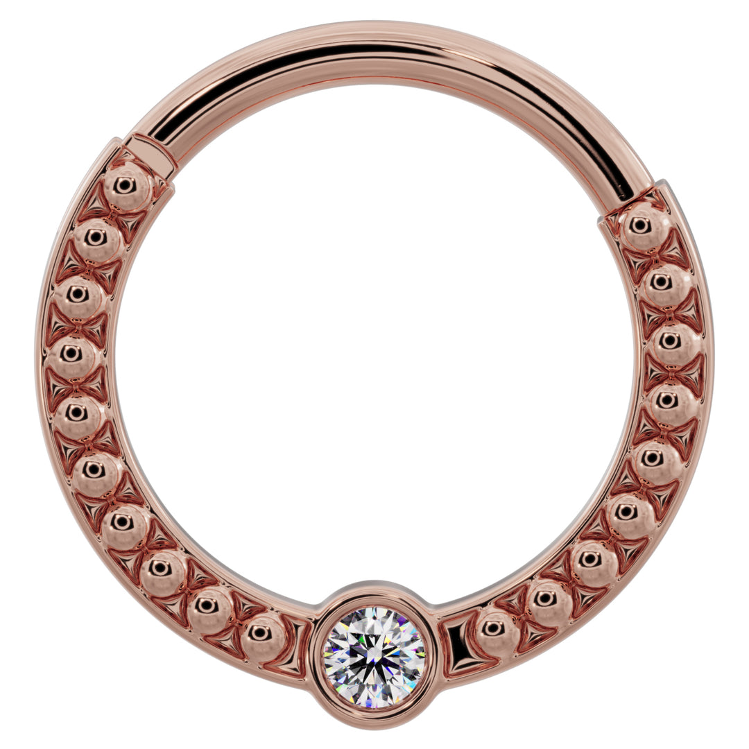 Diamond Bezel Channel-Set Dome Beads 14k Gold Clicker Ring-14K Rose Gold   14G (1.6mm)   5 8" (16mm)