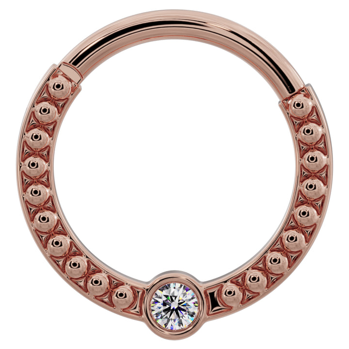 Diamond Bezel Channel-Set Dome Beads 14k Gold Clicker Ring-14K Rose Gold   14G (1.6mm)   5 8" (16mm)
