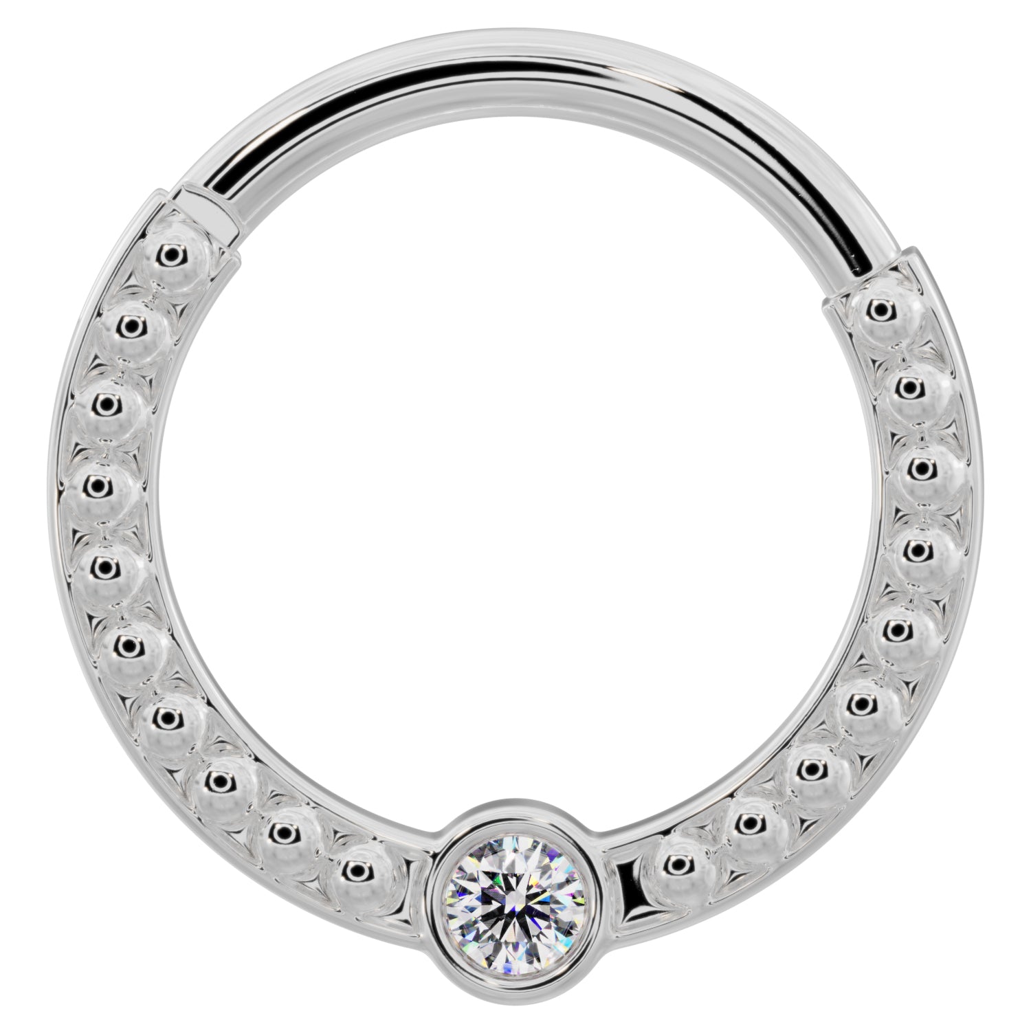 Diamond Bezel Channel-Set Dome Beads 14k Gold Clicker Ring-14K White Gold   14G (1.6mm)   5 8