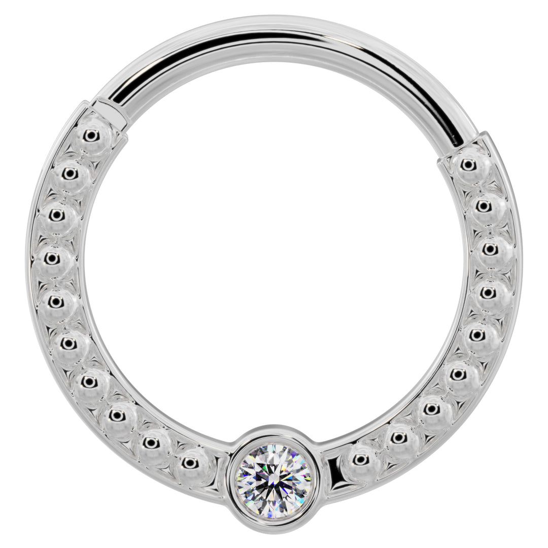Diamond Bezel Channel-Set Dome Beads 14k Gold Clicker Ring-14K White Gold   14G (1.6mm)   5 8" (16mm)