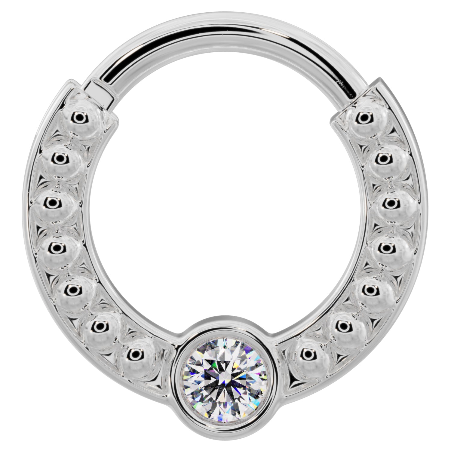 Diamond Bezel Channel-Set Dome Beads 14k Gold Clicker Ring-14K White Gold   16G (1.2mm)   3 8