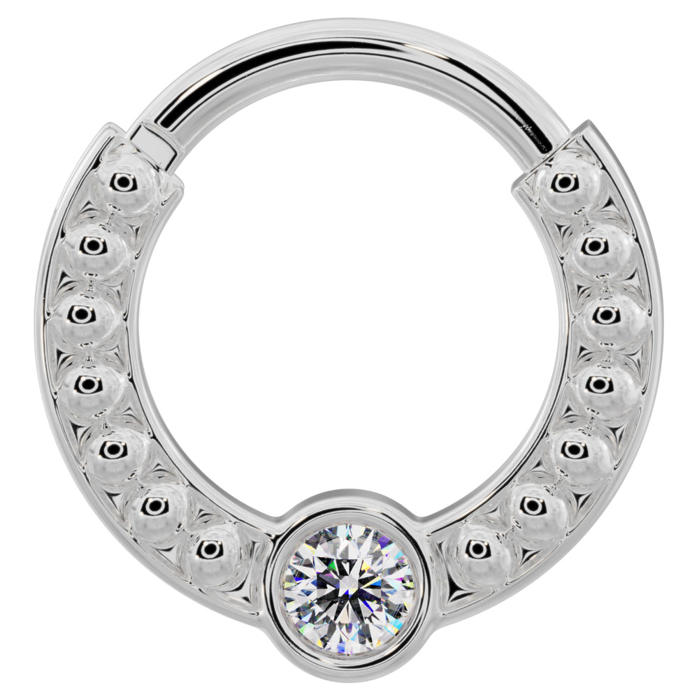Diamond Bezel Channel-Set Dome Beads 14k Gold Clicker Ring-14K White Gold   16G (1.2mm)   3 8" (9.5mm)