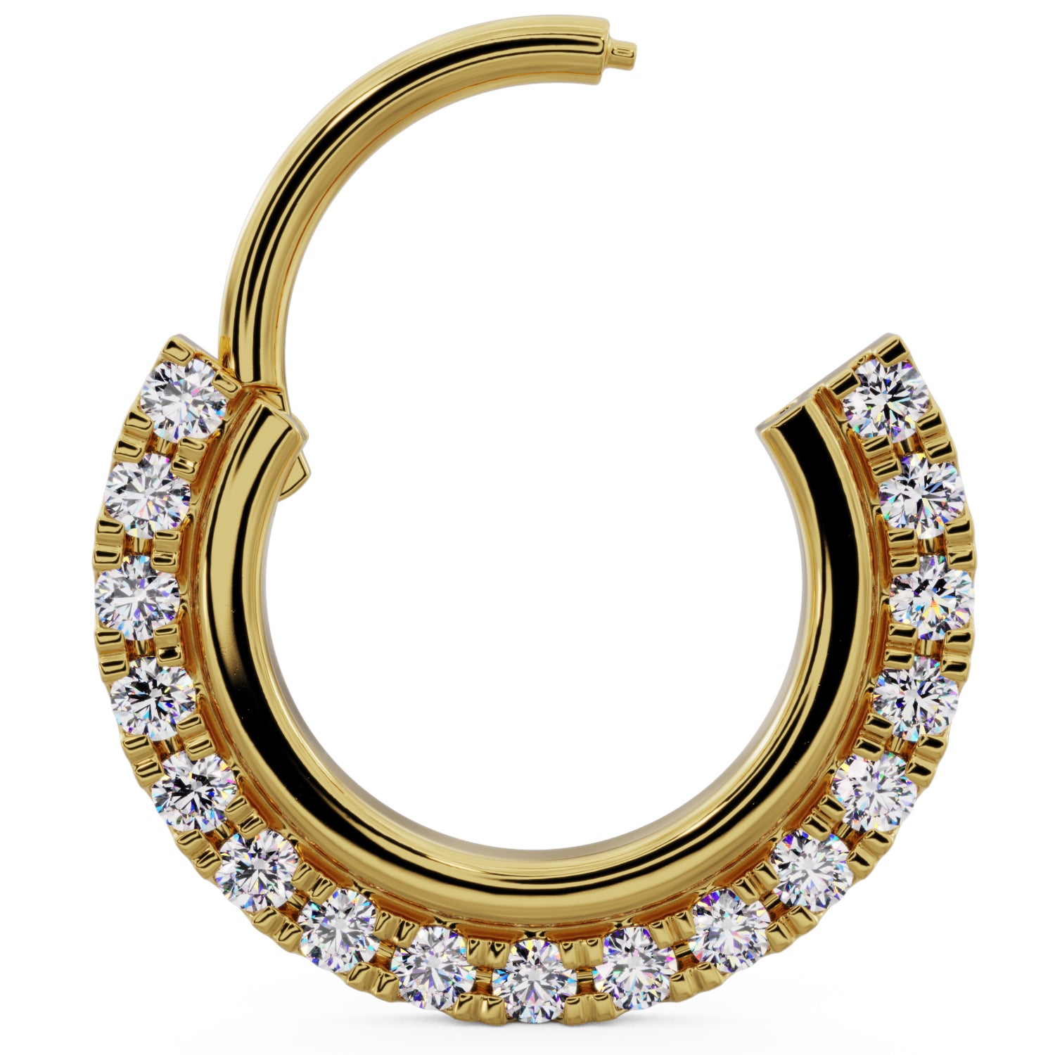open clicker Gold Large Band and Diamonds Clicker 14k Gold Clicker Ring Hoop