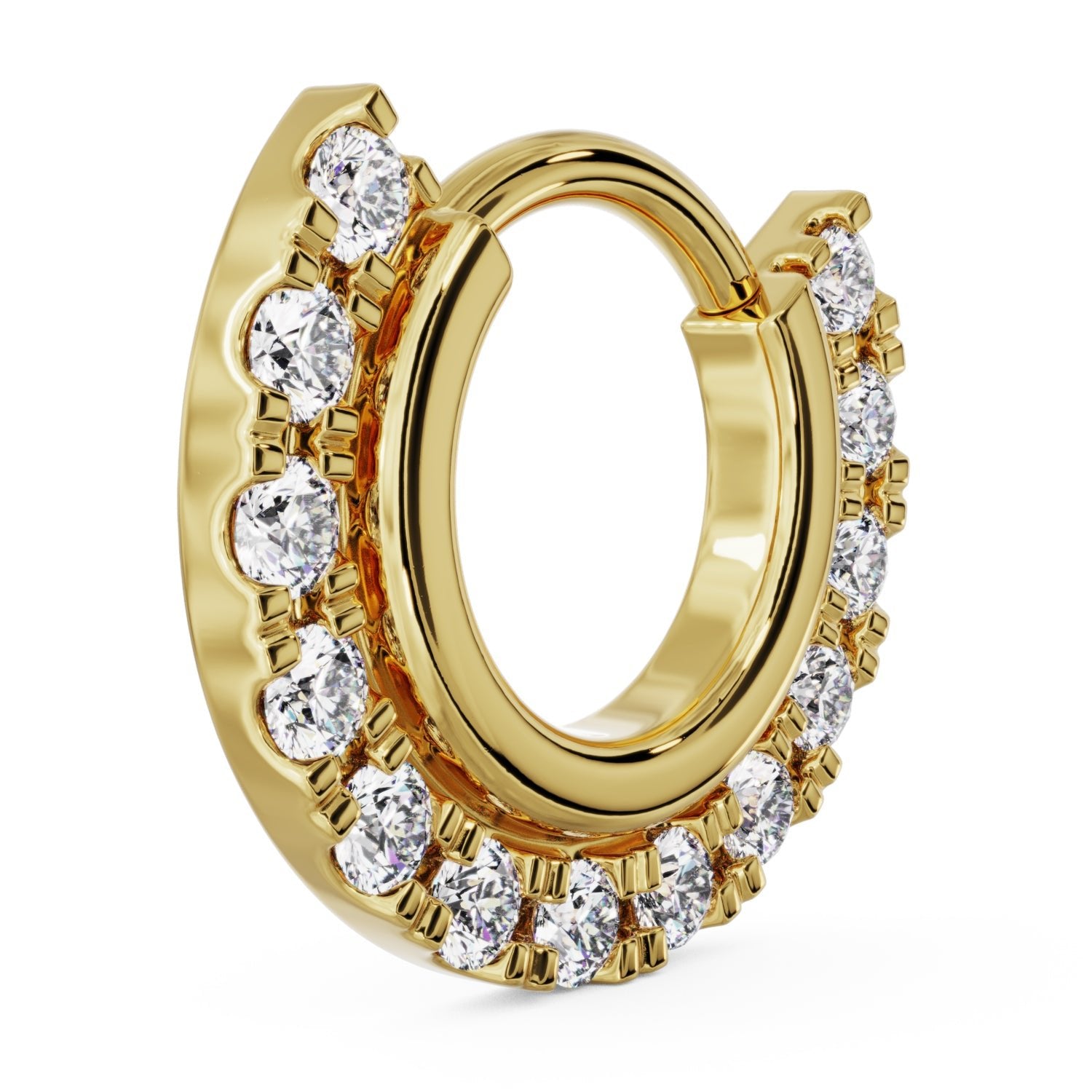 Side view Gold Band and Diamonds Clicker 14k Gold Clicker Ring Hoop