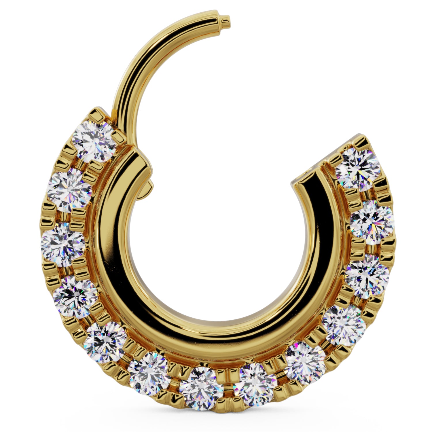 Open Clicker Gold Band and Diamonds Clicker 14k Gold Clicker Ring Hoop