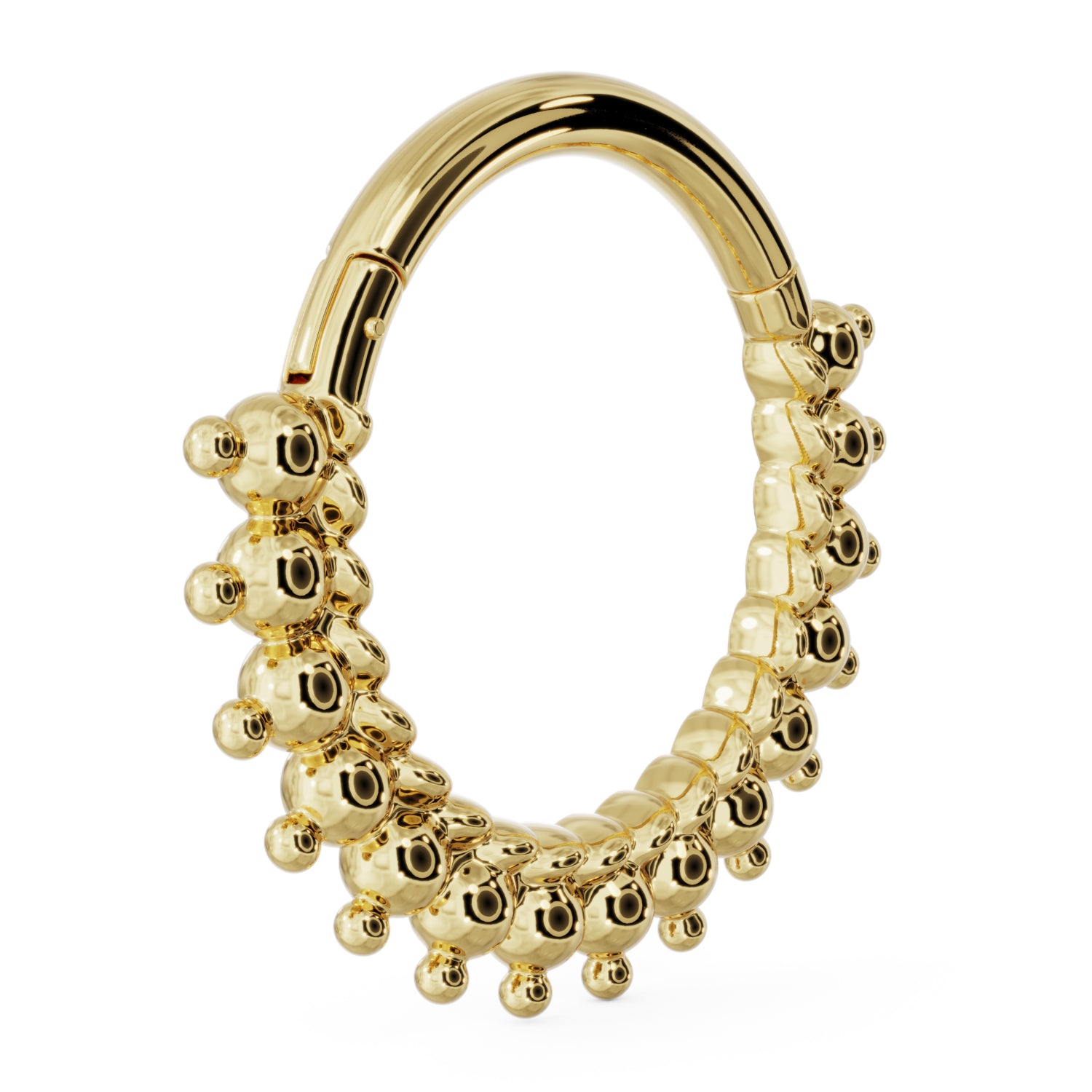 Side view Gold Large Shala Beads 14k Gold Clicker Ring Hoop