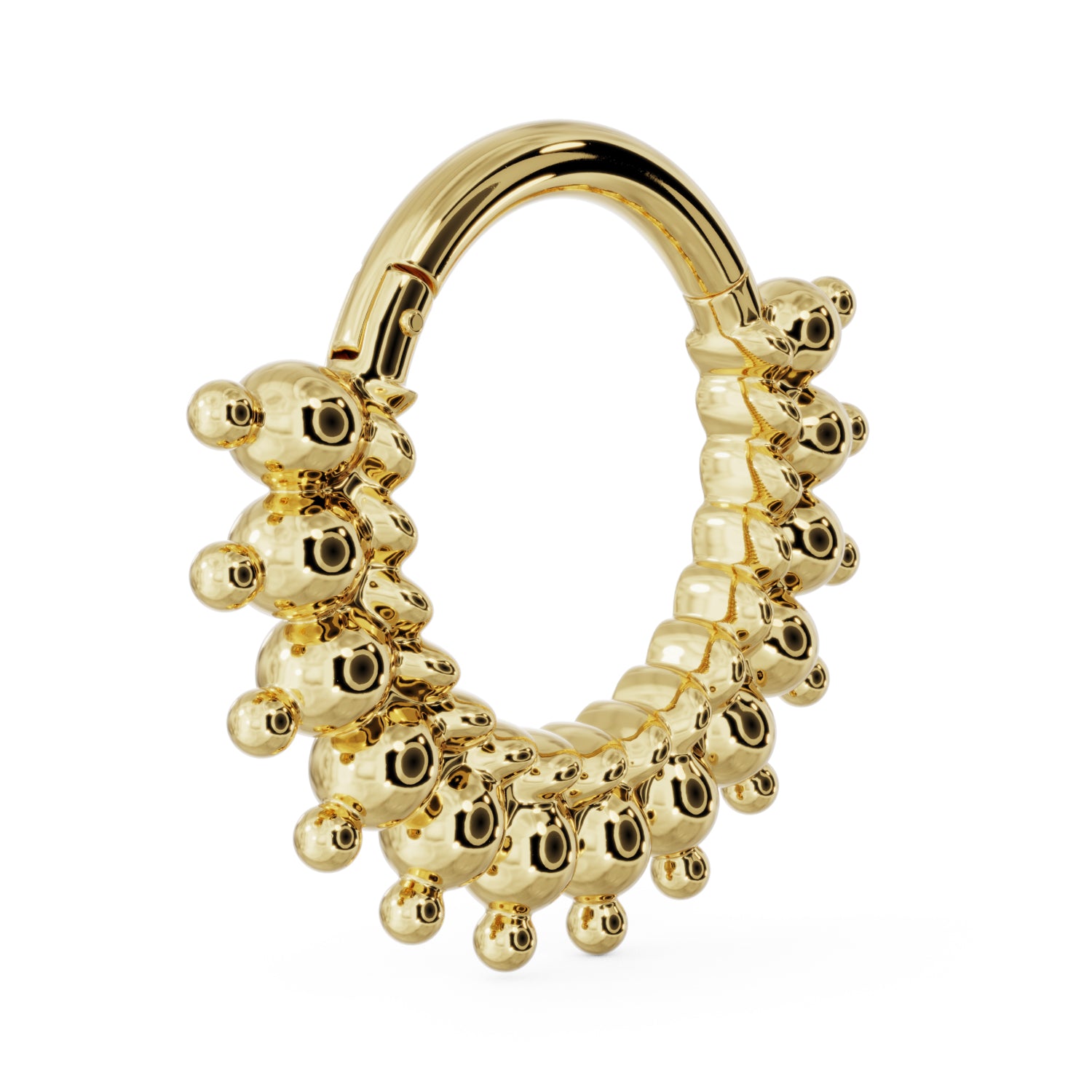 Side view Gold Small Shala Beads 14k Gold Clicker Ring Hoop