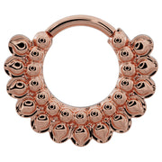14k rose gold petal clicker ring hoop with layered bubble petal detail, front view