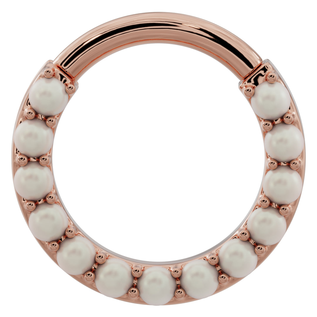 Pearl 14k Gold Clicker Ring Hoop-14K Rose Gold   16G (1.2mm)   1 2" (12.7mm)