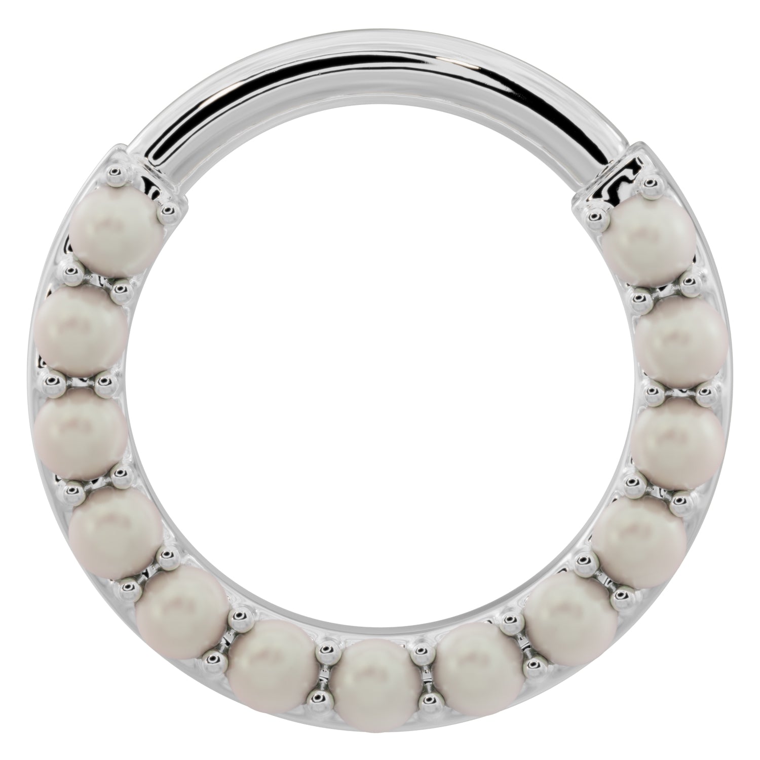 Pearl 14k Gold Clicker Ring Hoop-14K White Gold   16G (1.2mm)   1 2