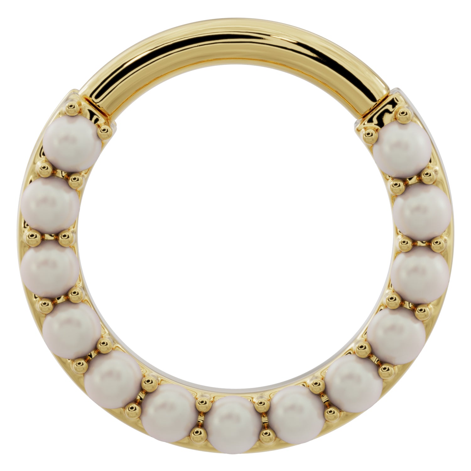 Pearl 14k Gold Clicker Ring Hoop-14K Yellow Gold   14G (1.6mm)   1 2