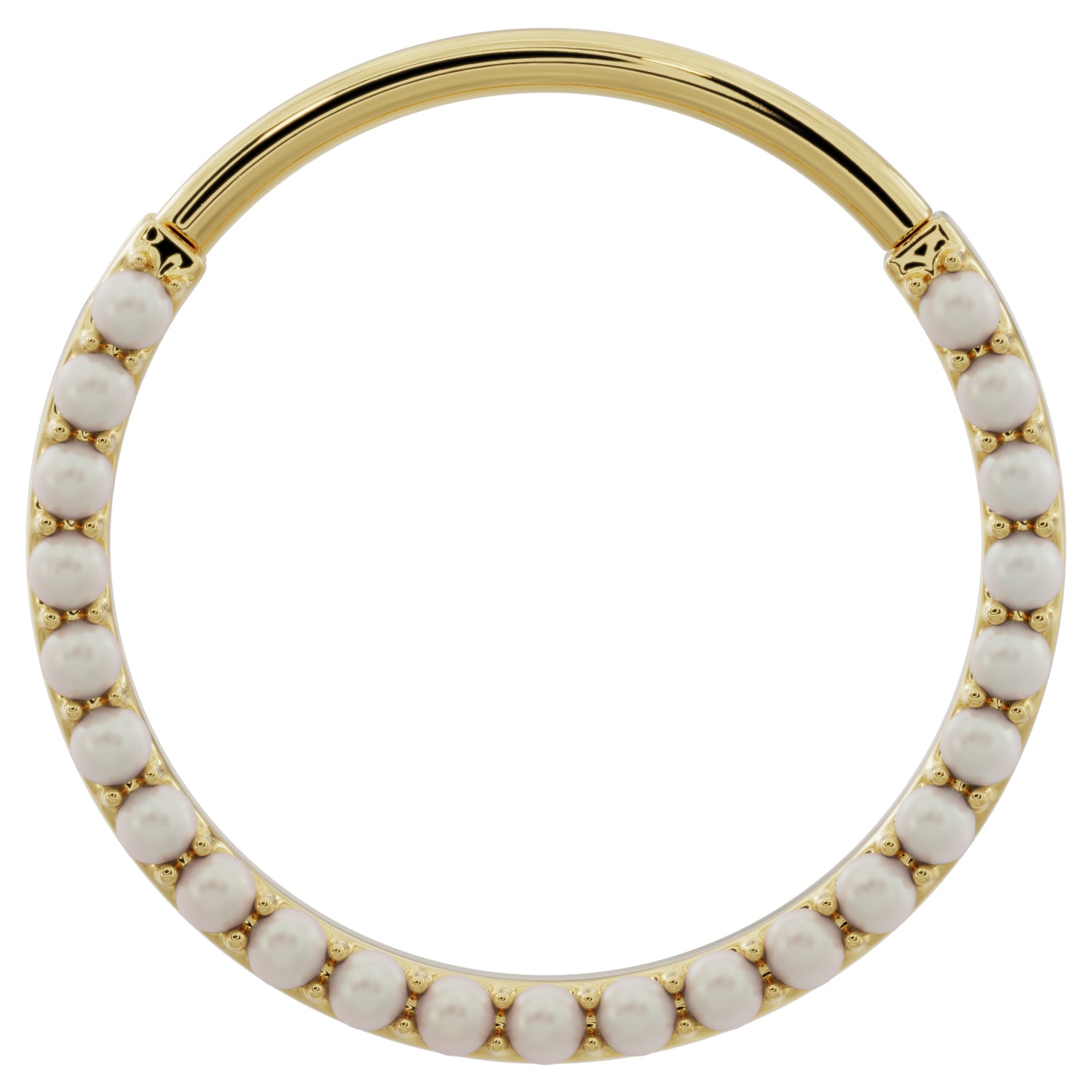 Pearl 14k Gold Clicker Ring Hoop-14K Yellow Gold   14G (1.6mm)   5 8