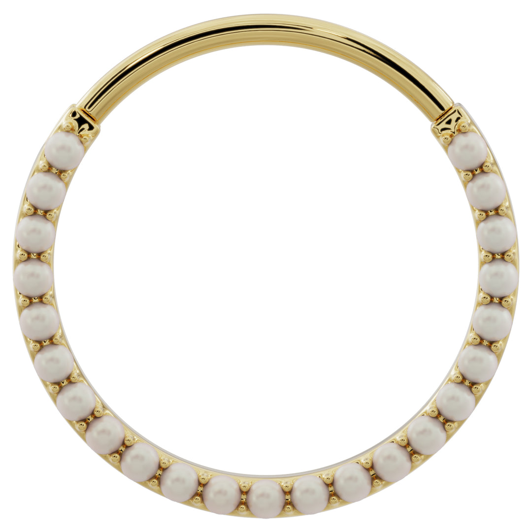 Pearl 14k Gold Clicker Ring Hoop-14K Yellow Gold   14G (1.6mm)   5 8" (16mm)