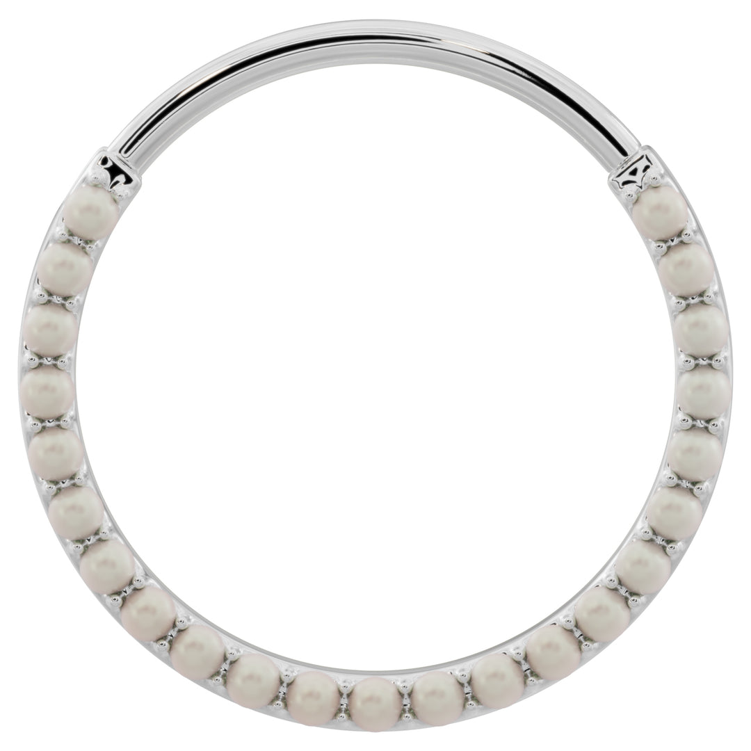 Pearl 14k Gold Clicker Ring Hoop-14K White Gold   14G (1.6mm)   5 8" (16mm)