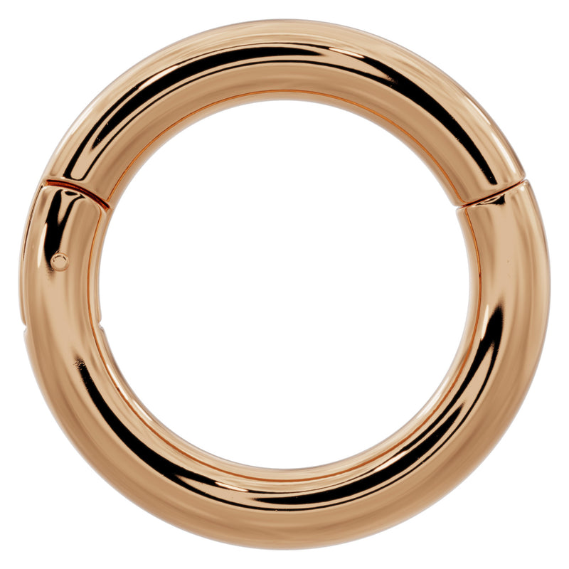 14k rose gold plain clicker ring hoop, 12G front view with bold tube width and warm rosy finish