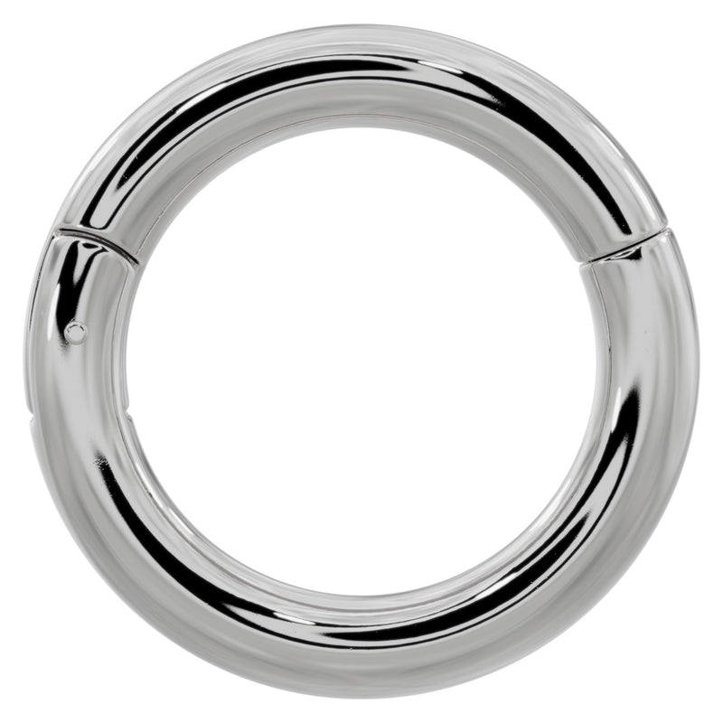 14k white gold plain clicker ring hoop, 12G front view with thick tube and bright polished look