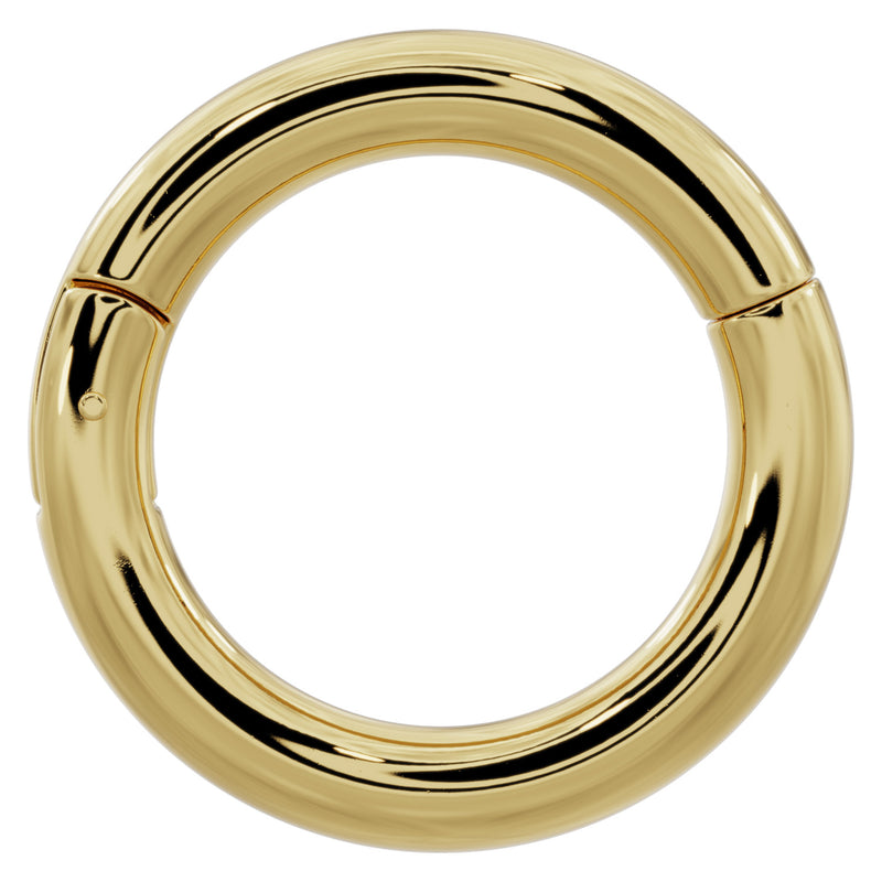 14k yellow gold plain clicker ring hoop, 12G front view showing chunky gauge tube and gold finish