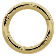 14k yellow gold plain clicker hoop, 14G front view with noticeably thicker tube and bold profile