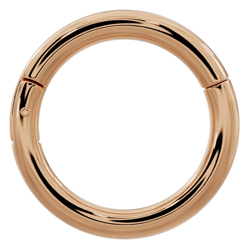 14k rose gold plain clicker ring hoop, 16G front view showing warm blush-tone polished surface