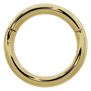 14k yellow gold plain clicker hoop, 16G front view showing slightly thicker gauge wire profile