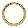 Front-facing flat view of 14k yellow gold diamond clicker ring, closed position showing hinge at top