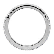 Reverse flat view of 14k white gold diamond clicker ring showing smooth inner band and diamond border