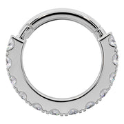 Reverse view of 14k white gold diamond clicker ring showing smooth inner surface and hinge mechanism