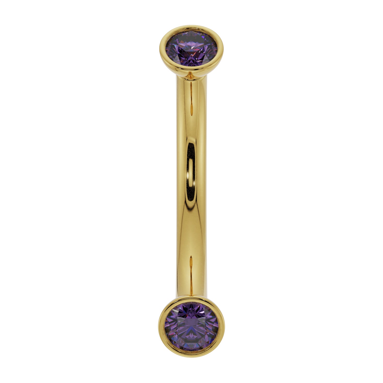Dainty Amethyst Bezel-Set Curved Barbell for Eyebrow Rook Belly-14K Yellow Gold   16G (1.2mm)   7 16
